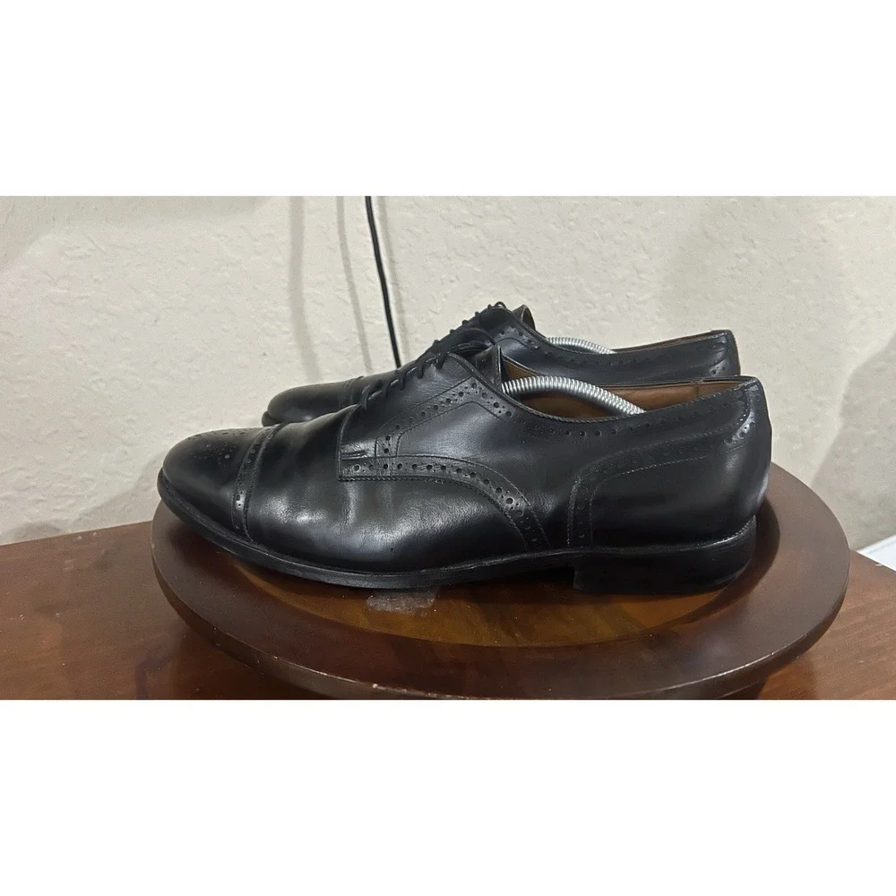 10.5 ALLEN EDMONDS SANFORD Men's Cap Toe Shoes Derby Black‎ Leather Dress Prom